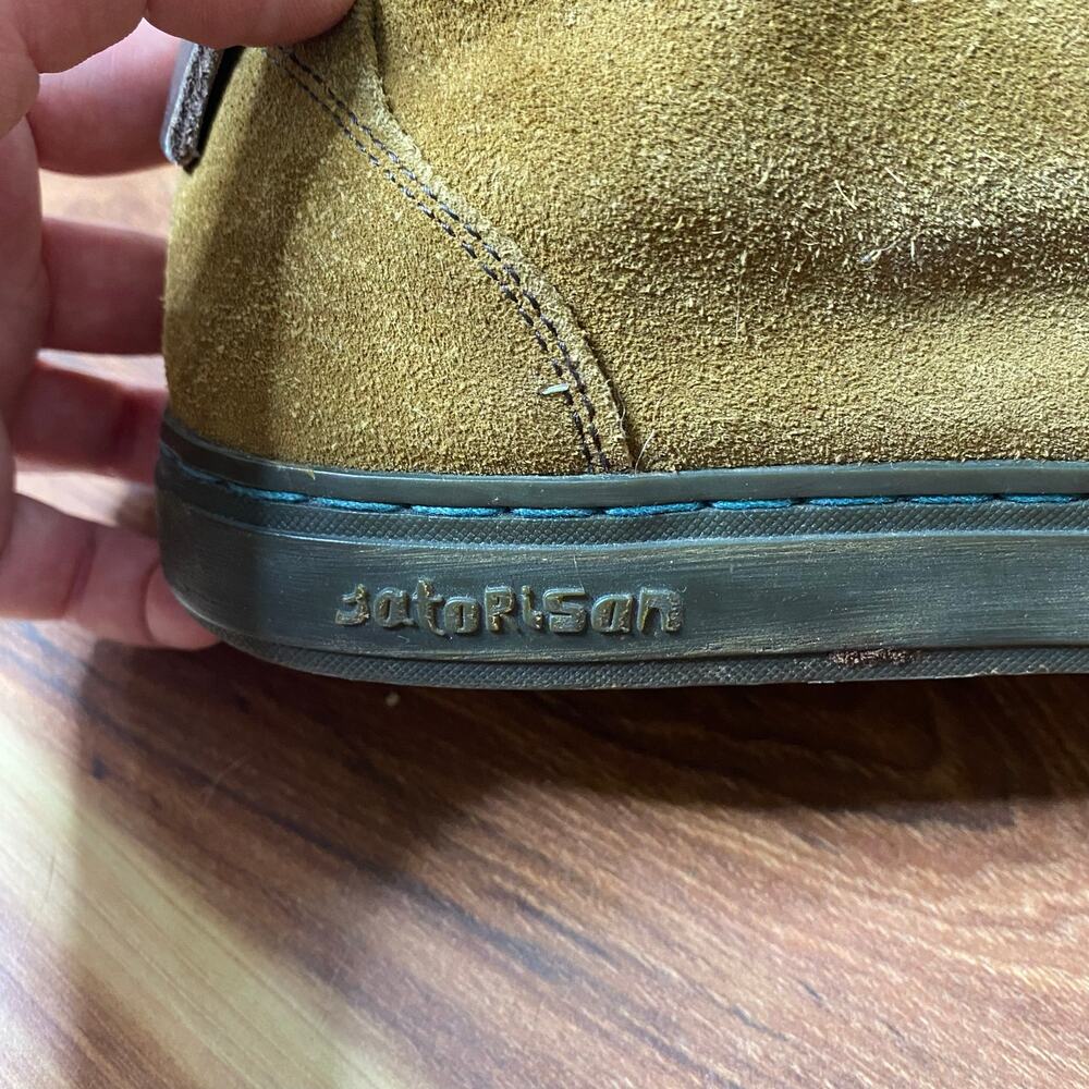 SATORISAN Yasuragi Suede Chukka Sneaker Laceup Boot Tan Green Mismatch Laces 10 - Picture 5 of 10